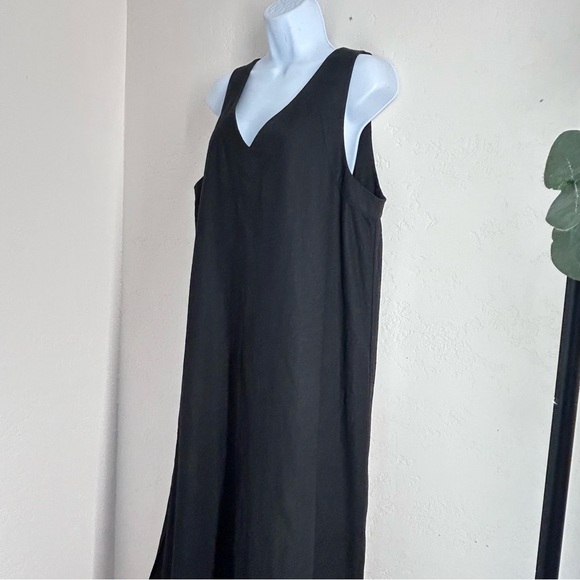 DKNY Linen Blend Sleeveless V-Neck Maxi Dress Black Womens Size L NWT - Picture 4 of 10